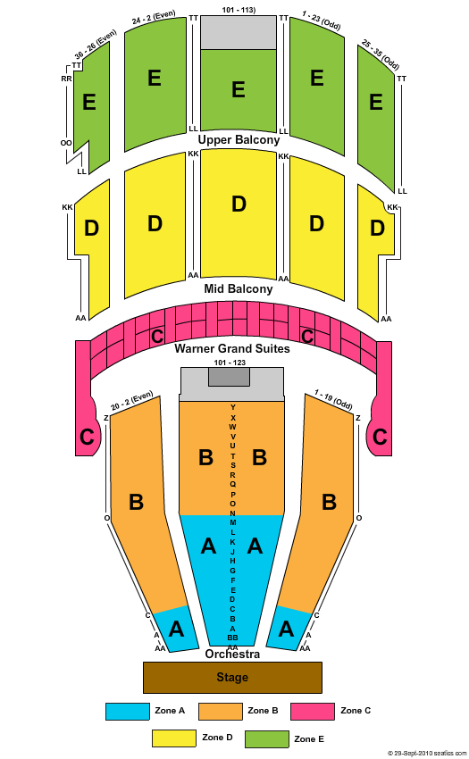 Seating Layout and Venue Map for Warner Theatre - DC
